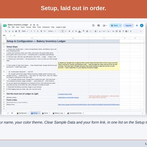 The Setup tab: your name, color theme, Clear Sample Data and the form link in one list.