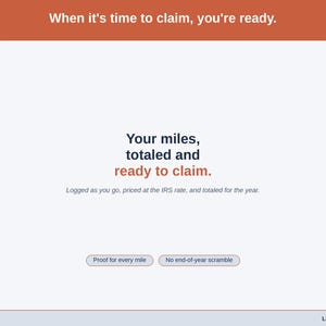 Typographic slide: the year totaled and mapped to Schedule C, Line 9, captioned proof for every mile, no end-of-year scramble.