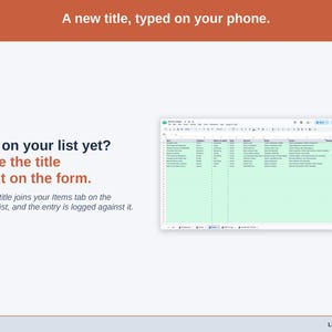 The Log Movies form on a phone with the new-title question: a title that is not on your list yet is typed in and joins the Items tab on the Watchlist.