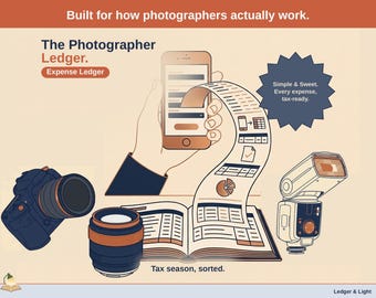 Photographer Expense Ledger | 1099 Self-Employed Tax Spreadsheet, Schedule C Small Business Expenses | Google Sheets Template