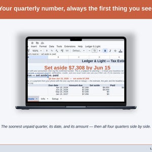 The Estimate tab: the soonest unpaid quarter with its due date and amount at the top, then all four quarters side by side beneath it.
