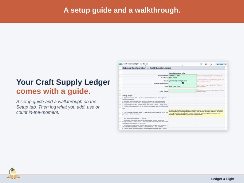 The Setup tab with its walkthrough: a setup guide, then log what you add, use or count in-the-moment.