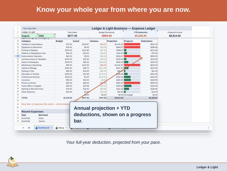 Expense Ledger for Google Sheets — digital spreadsheet template preview 12