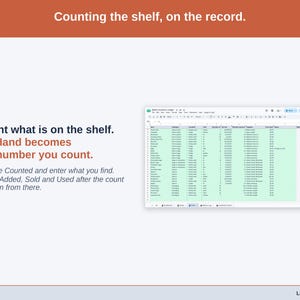 The Items tab with Last Counted dates: Counted entries set On Hand to the amount found on the shelf.