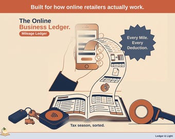 Online Retailer Mileage Ledger | IRS Mileage Log & Deduction Spreadsheet | 1099 Self-Employed, Schedule C | Google Sheets