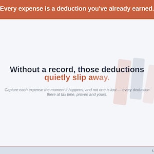Typographic slide, no screenshot: “Without a record, those deductions quietly slip away” — about the food vendor costs that go unrecorded, and the deductions that go with them.