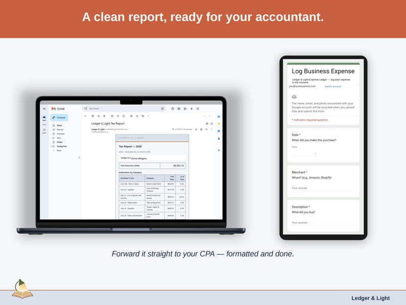 An emailed report open in Gmail — the salon professional year formatted and sent straight from the sheet, ready to forward to an accountant.
