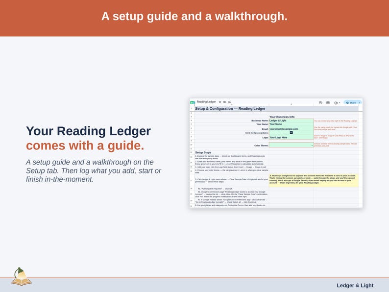 The Setup tab with its walkthrough: a setup guide, then log what you add, start or finish in-the-moment.