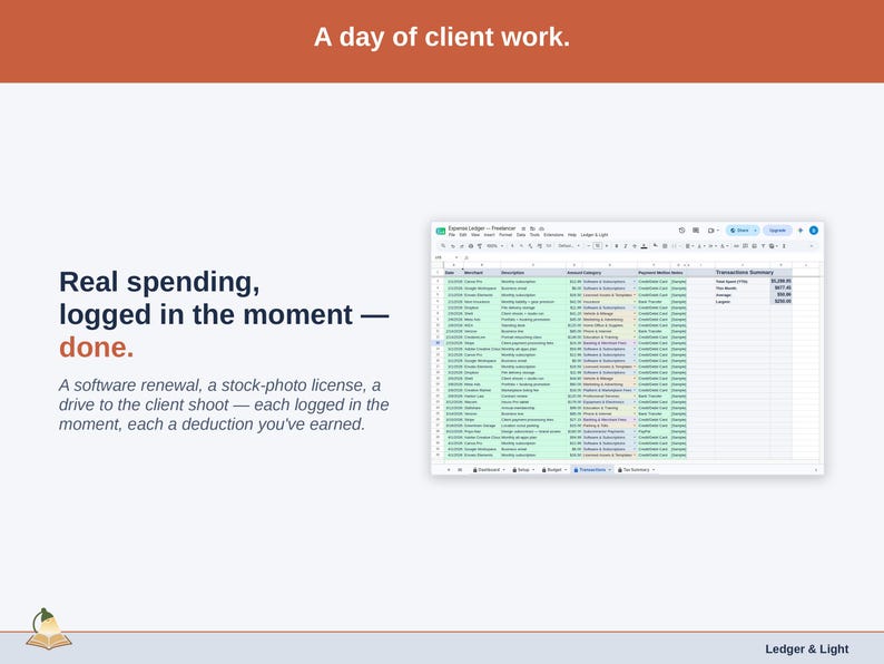 Expense Ledger for Google Sheets — digital spreadsheet template preview 9