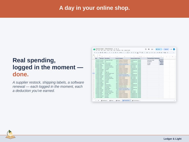 Expense Ledger for Google Sheets — digital spreadsheet template preview 9