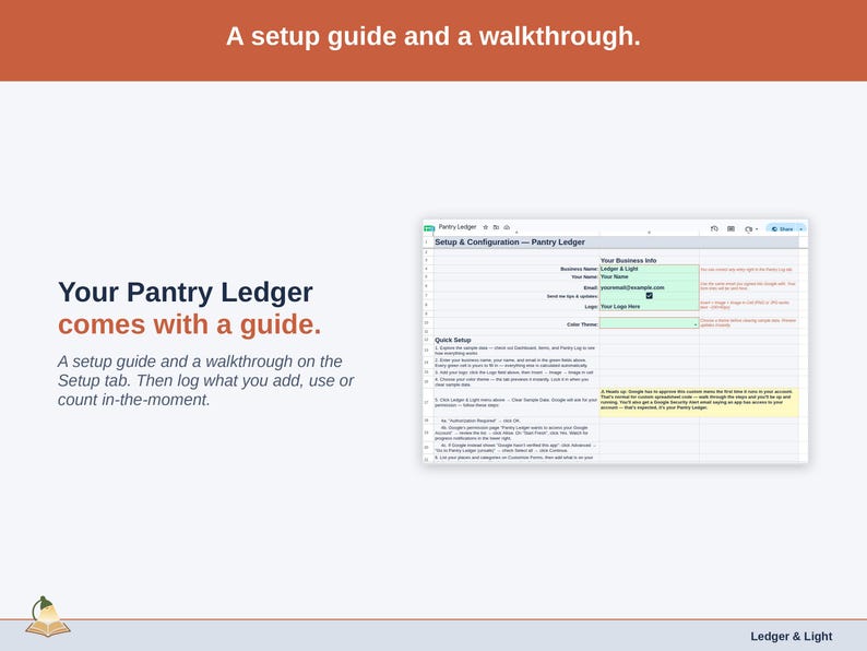 The Setup tab with its walkthrough: a setup guide, then log what you add, use or count in-the-moment.