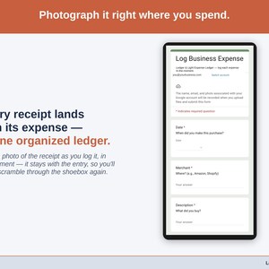 Close on the form’s receipt field — photograph the receipt as you log the purchase and it stays attached to that entry, so a notary record and its proof never come apart.