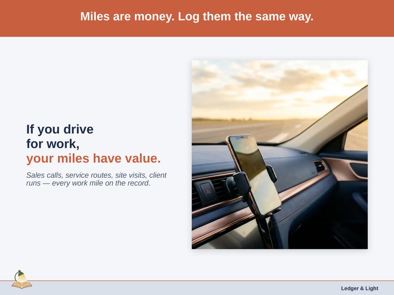 Illustration from the road — delivery, rideshare, sales and service calls all put deductible business miles on the odometer.