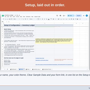 The Setup tab: your name, color theme, Clear Sample Data and the form link in one list.
