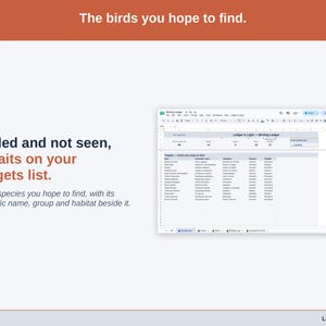 A statement slide on Targets: a species you have added and not seen waits on the Dashboard with its scientific name, group and habitat beside it.