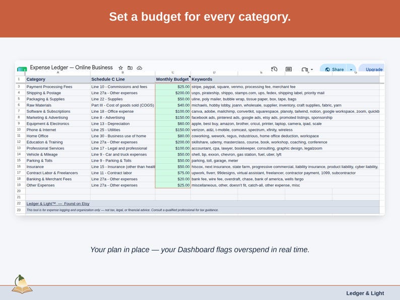 Expense Ledger for Google Sheets — digital spreadsheet template preview 11