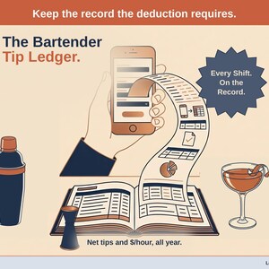 Bartender Tip Ledger | Bartender Tips Spreadsheet | Cash, Card & Tip-Out Log with Pay Stub Check | Google Sheets