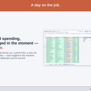 The Transactions tab showing one real day of contractor spending — a supply-house run, a permit fee, a new set of drill bits — each logged in the moment, each a deduction you’ve earned.