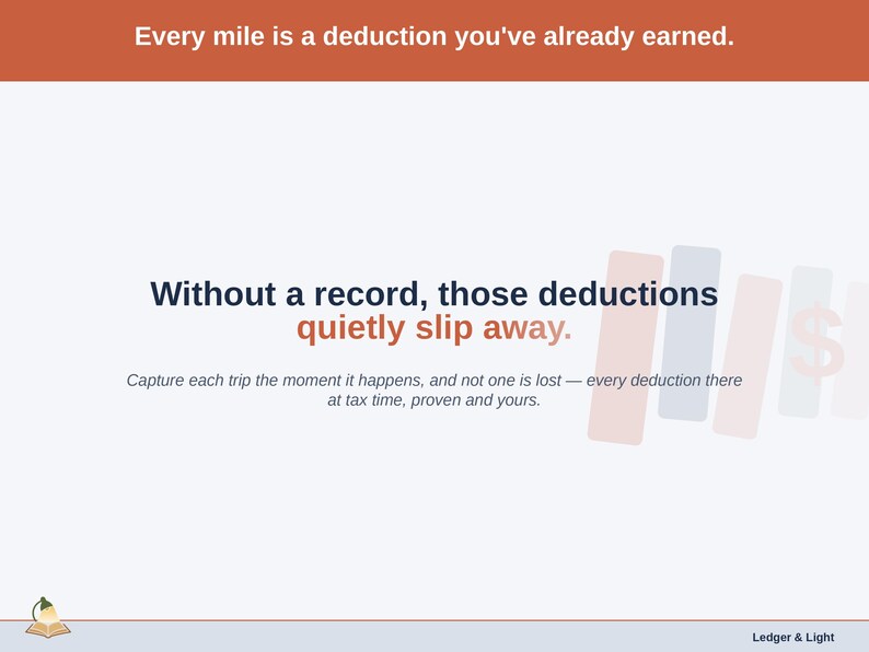 Typographic slide, no screenshot: “Without a record, those deductions quietly slip away” — about the notary costs that go unrecorded, and the deductions that go with them.