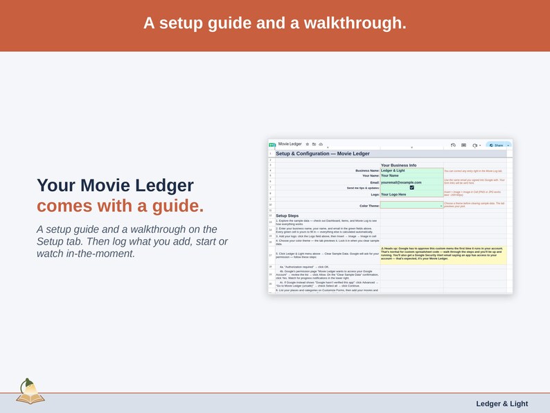 The Setup tab with its walkthrough: a setup guide, then log what you add, start or watch in-the-moment.