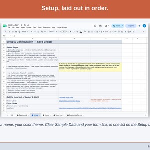 The Setup tab: your name, color theme, Clear Sample Data and the form link in one list.