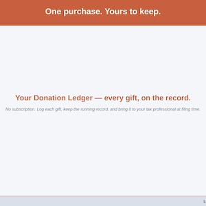 Closing slide for the Donation Ledger: one purchase, every gift on the record.