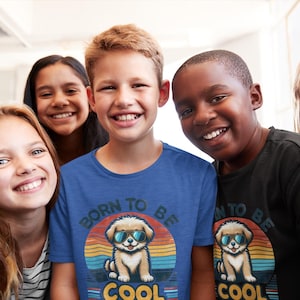 Born to Be Cool Retro Dog Youth T-Shirt - Unisex Kids Graphic Tee