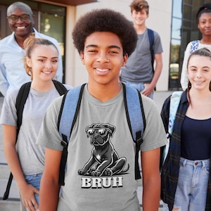 Cool Dog 'BRUH' Youth T-Shirt - Trendy Cartoon Pup Design for Kids