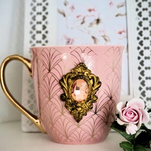 Pink Luxury Mug, Royal Mood Cup for Tea & Coffee peach  Crystal 500ml Unique Gift  Decor Mug