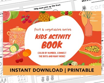 Fruit & Vegetable Kids Activity Book: Coloring, Counting (Digital Download)