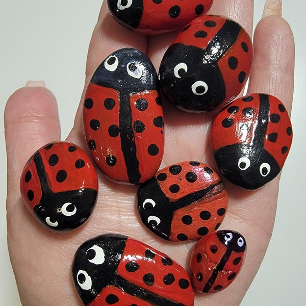 Ladybug rocks, worry rock, anxiety stone, Kindness Garden Stones, Gardening Art, Garden rock, gift for anyone, hand-painted, pocket rock