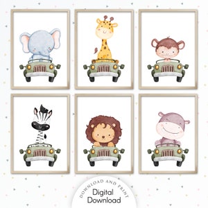 Set of 6 Safari Animals, Safari Nursery Decor, Baby Animal Nursery Prints, Safari Animal Prints, Nursery Wall Art, Jungle Animals