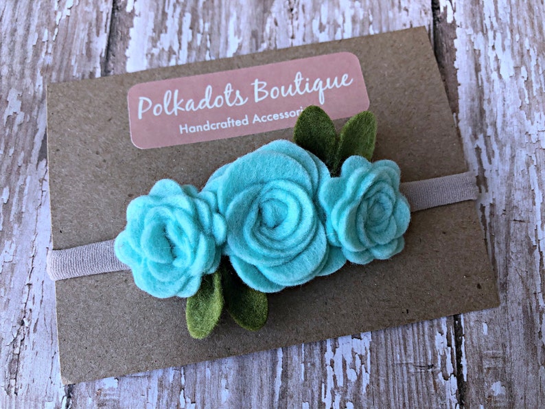 Aqua Baby Headband Baby Flower Headband Flower Crown Garland Headband Girl Flower Headband New Baby Gift Baby Girl Headband Girl Flower Bow