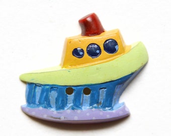 Boat Button, Boat Goofy button, Tugboat realistic button, Tugboat button, childrens button, steamship button,
