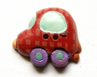 Car Button, Red Car Goofy button, Blue Car realistic button, vehicle button, childrens button, automobile button,