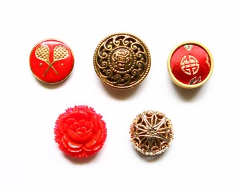 Vintage Button Fridge Magnets, Red magnets for your glam kitchen, office, or locker