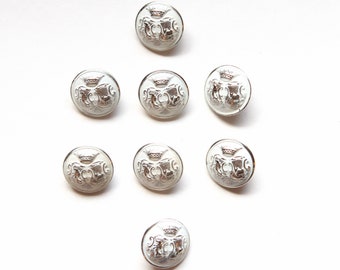 Matching metal buttons, vintage button lot, silver buttons, nos vintage buttons, crest buttons, vanity buttons