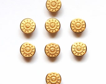 8 matching metal ships wheel vintage buttons, gold brass blazer buttons, new old stock