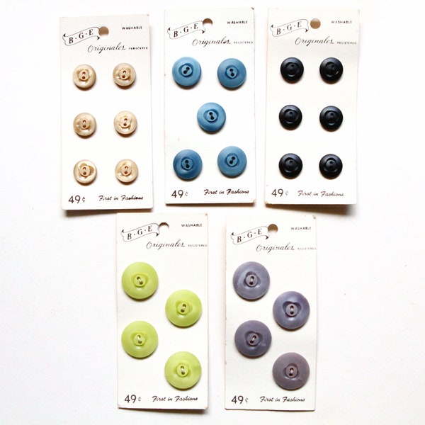 Vintage BGE Originals midcentury buttons on card, new old stock, your choice of color and size