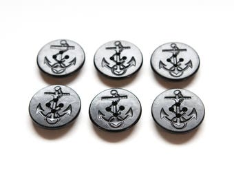 Black pea coat anchor buttons, vintage buttons, nautical buttons, anchor buttons, large buttons, navy buttons, naval buttons, coat buttons