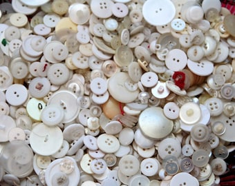 Pound of White vintage buttons, shabby cream buttons, bulk buttons, craft buttons