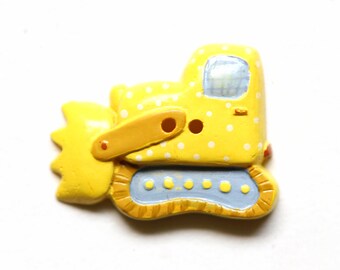 Bulldozer Button, Bulldozer Goofy button, Bulldozer realistic button, yellow bulldozer button, childrens button,