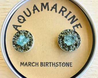 Aquamarine Cuff link, March Birthstone , Raw Stone, birthstone  gift for boyfriend, gift dad, boss gift anniversery gift, groomsmen cufflink