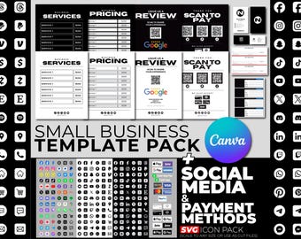 12 Small Business Vorlagen für Canva mit mehr als 250 Social Media SVG Icons & Zahlungsmethoden! Scan-to-Pay, Geschenkgutscheine, Bewertungsseite