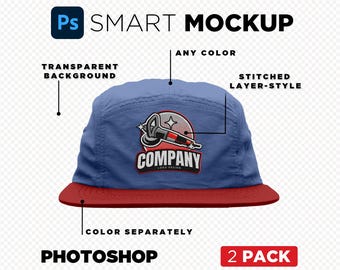 5 Panel Hut Mockup für Photoshop | Gesticktes Design Template (Smart Mockup) 2 Pack
