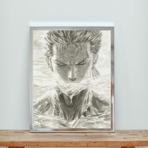 Zoro (One Piece) – Druck der Zeichnung A4 (8,27 x 11,69 Zoll) handgefertigtes Kunstwerk-Poster