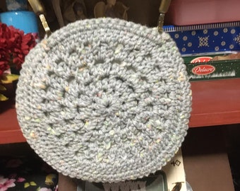 Crocheted Round Light Grey Purse