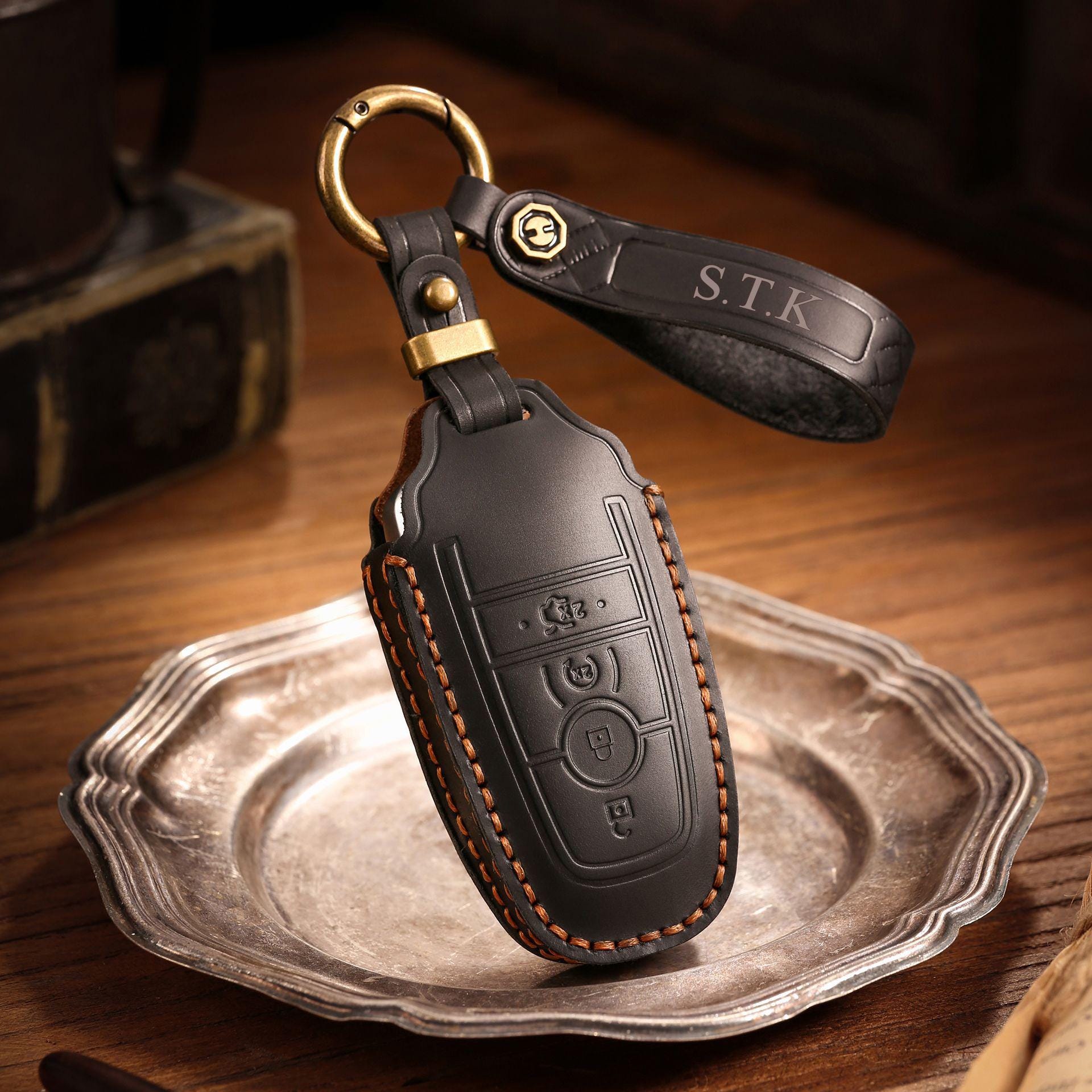 Black Leather Key Case Cover Key Fob Bag Chain Holder For
