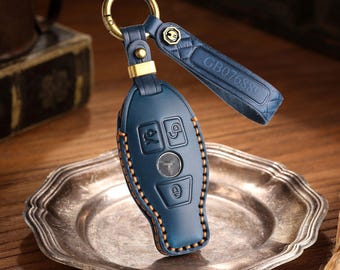 Handmade Leather Key Fob Cover Fit for Mercedes GLA GLB GLK C Class E Class, Genuine Leather Car Key Case, Birthday Gift for Him