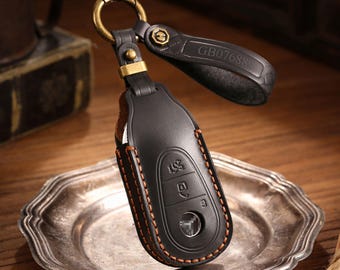 Personalized Leather Key Fob Cover Fit for Mercedes Maybach C E S Class E300L C300L GLE, Leather Car Key Case, Birthday Gift for Him